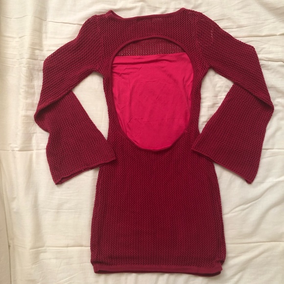 Lulus, Size Small Only The Best Berry Knit Long Sleeve Backless Mini Dress - Picture 4 of 8